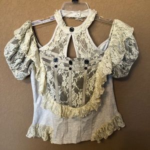 Steampunk Ivory cream lace top M/L